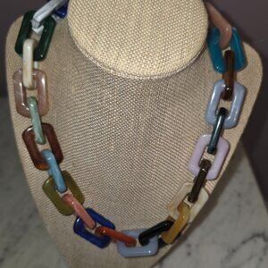 Natasha Multicolor Acrylic Link Chain Necklace Statement Chunky Paperclip Style